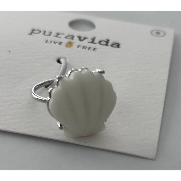 Pura Vida White Shell Ring Size 8 Rhodium-Plated Brass & Resin Jewelry - Picture 2 of 3